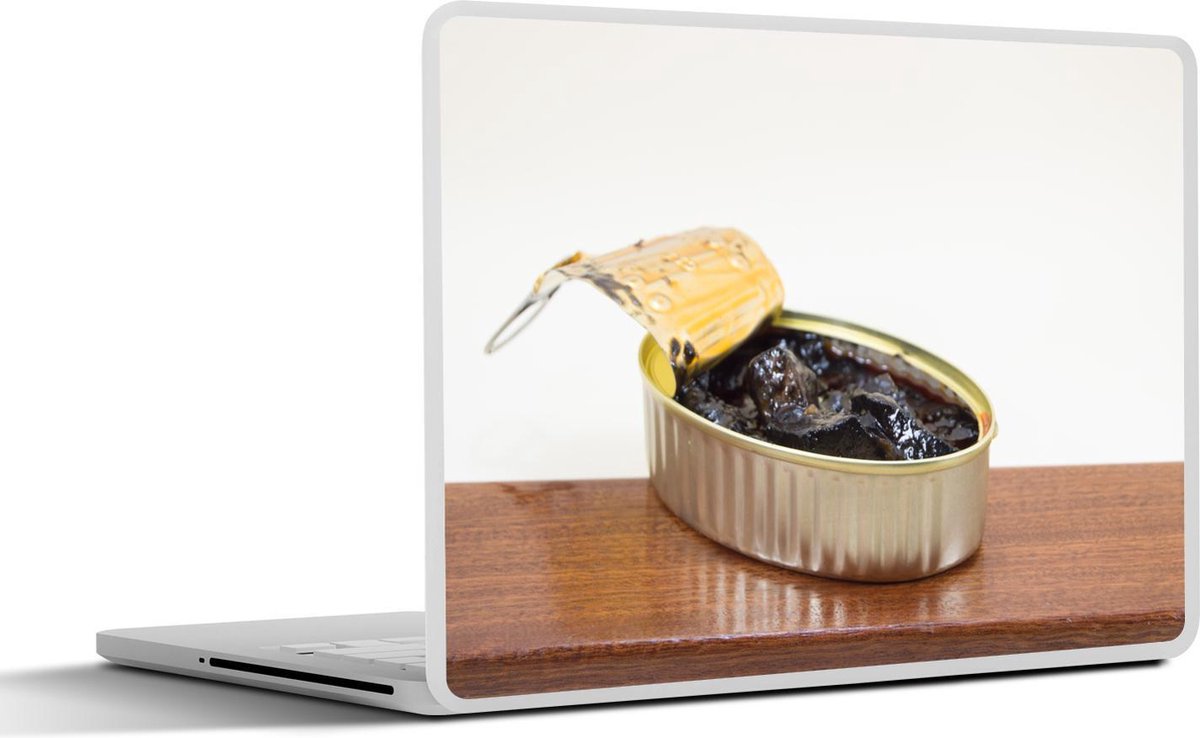 Laptop sticker - 10.1 inch - Illustratie van een open blikje inktvis met inktsaus