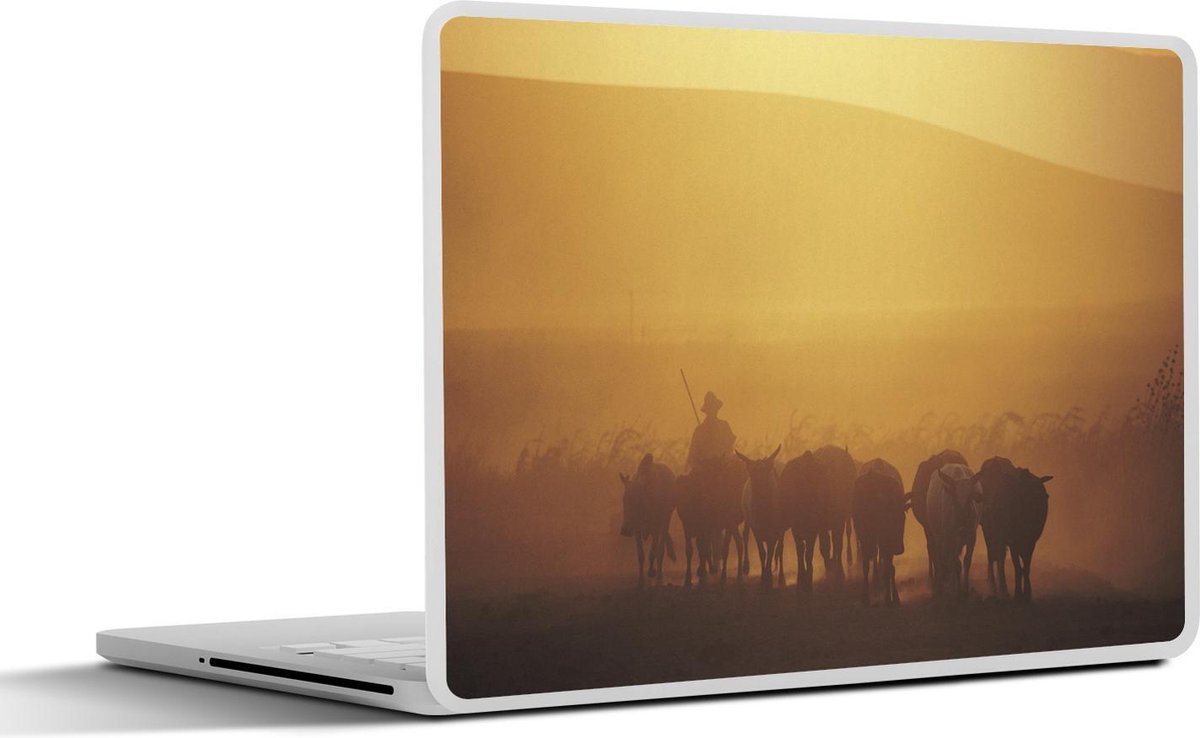 Laptop sticker - 10.1 inch - Afrikaanse boer met kudde in gouden gloed