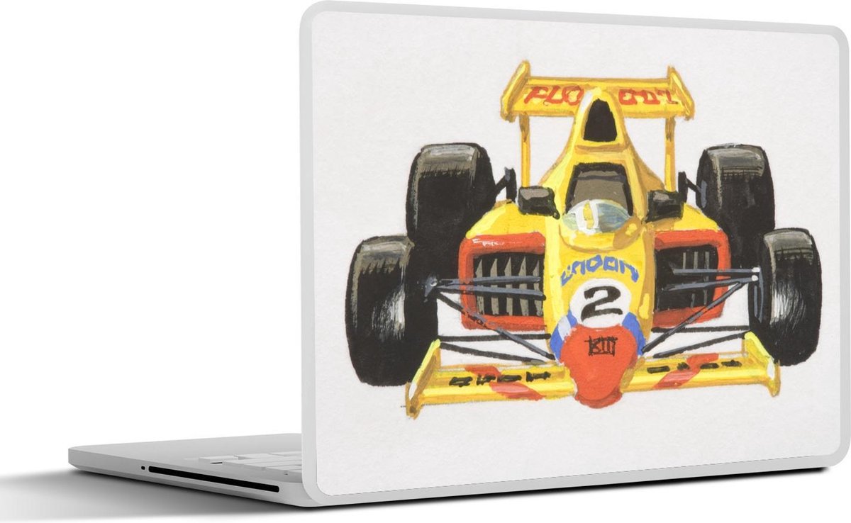 Laptop sticker - 10.1 inch - Illustratie van een gele race auto