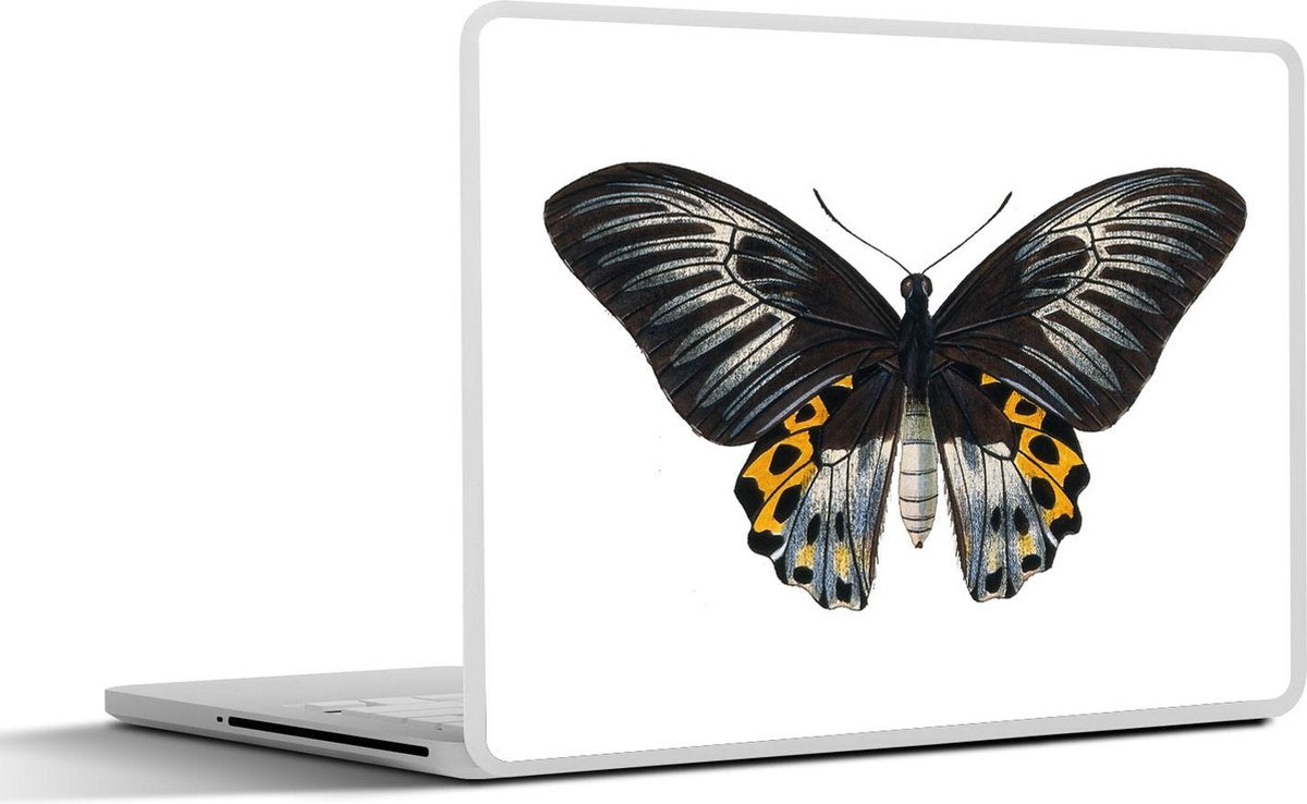 Laptop sticker - 10.1 inch - Illustratie van een zilver met gele vlinder