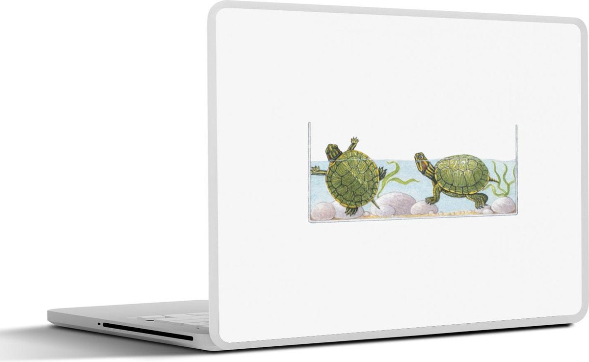 Laptop sticker - 10.1 inch - Illustratie van groene schildpadden in een aquarium
