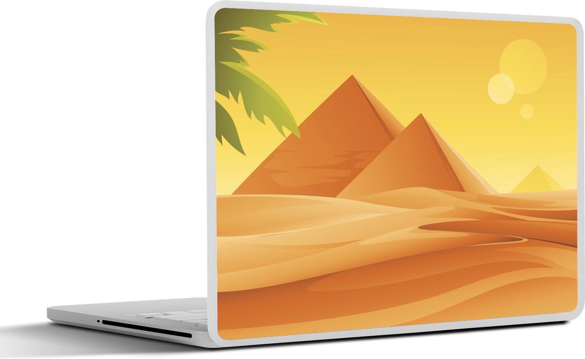 Laptop sticker - 10.1 inch - Illustratie van piramides en een palmboon in Egypte