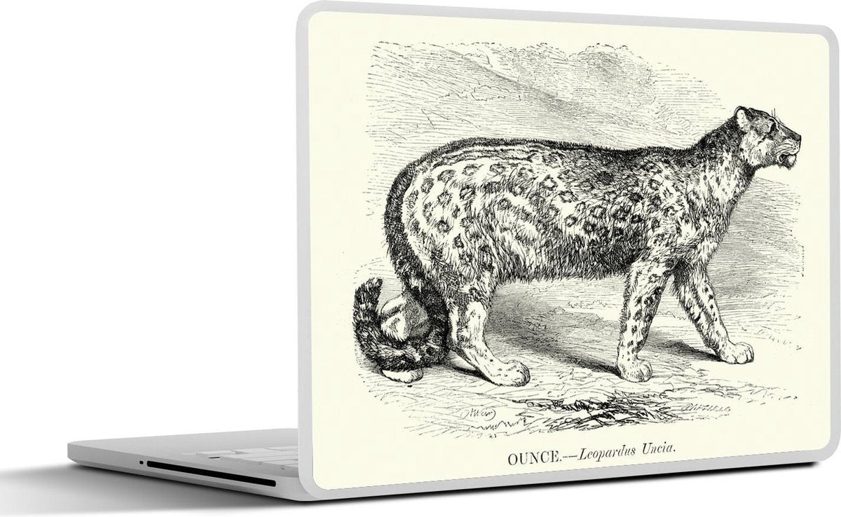 Laptop sticker - 10.1 inch - Illustratie van een sneeuwpanter in het zwart en wit