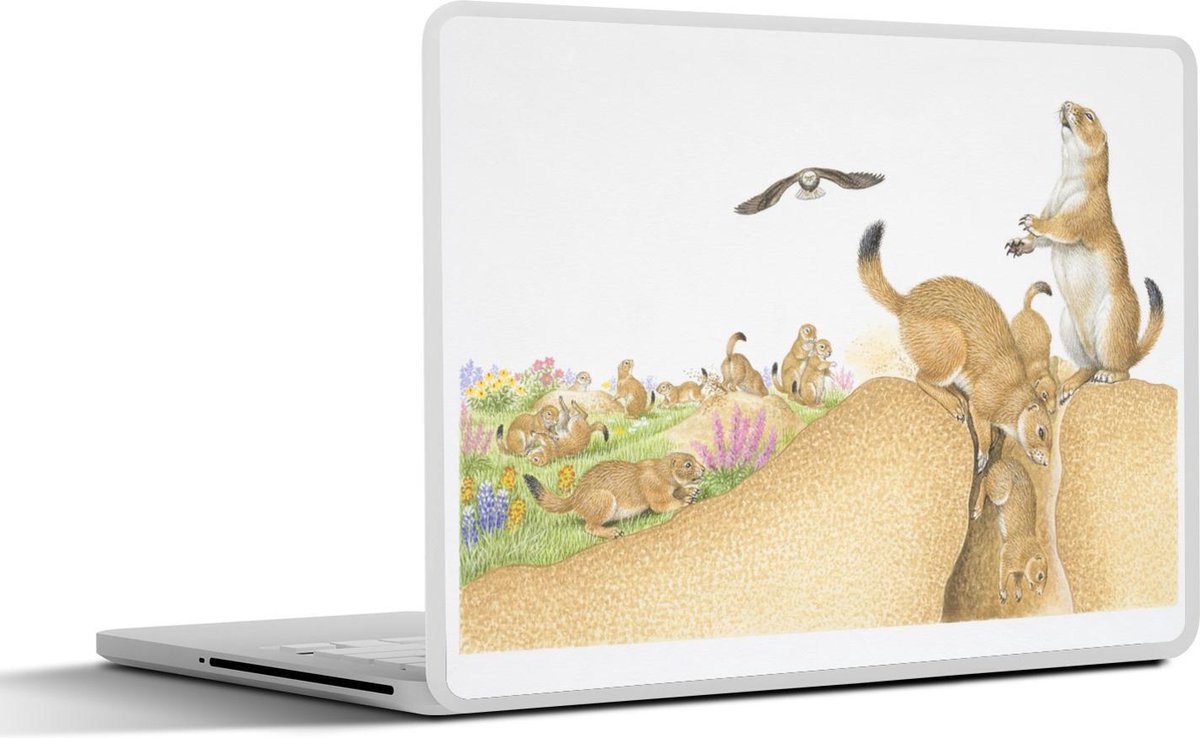 Laptop sticker - 10.1 inch - Illustratie van twee prairiehonden op een heuvel