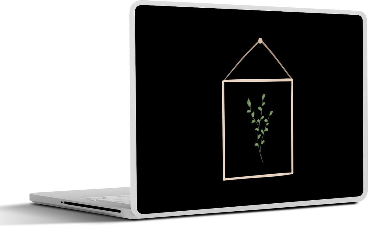 Laptop sticker - 10.1 inch - Abstracte bladeren op een kaart met een zwarte achtergrond