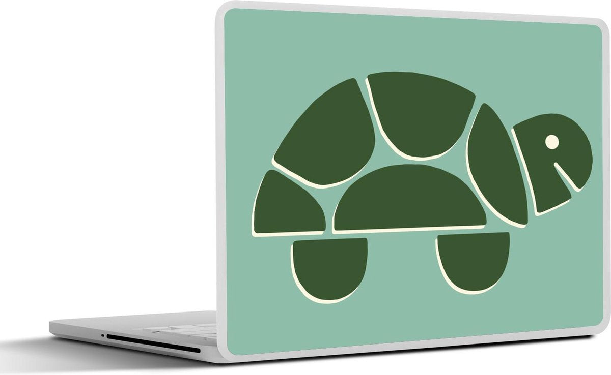 Laptop sticker - 10.1 inch - Illustratie van een schildpad voor een groene achtergrond