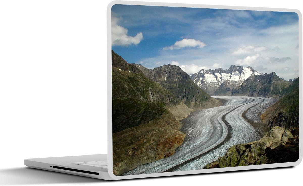 Laptop sticker - 10.1 inch - Aletschgletsjer in Zwitserland met blauwe lucht en wolken