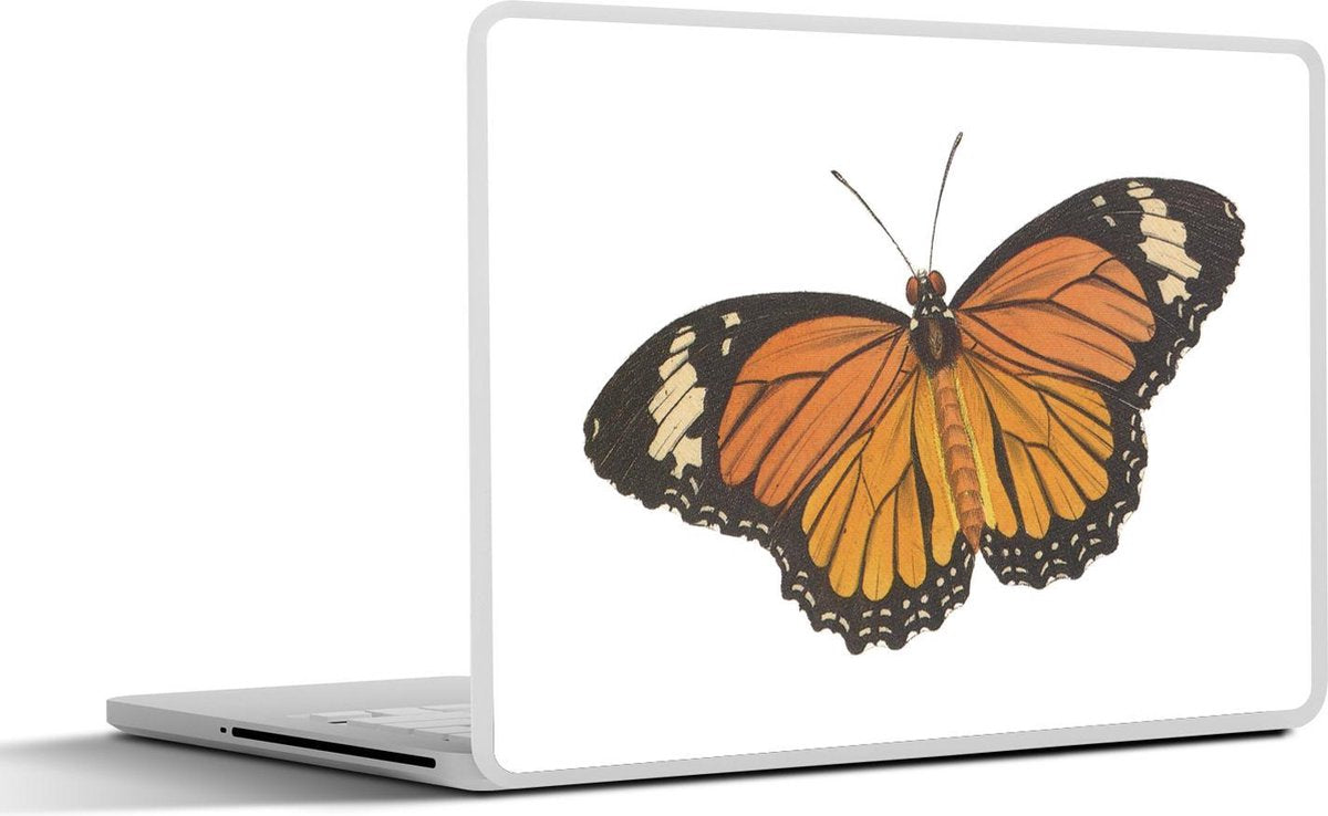 Laptop sticker - 10.1 inch - Illustratie van een zwart met oranje monarchvlinder