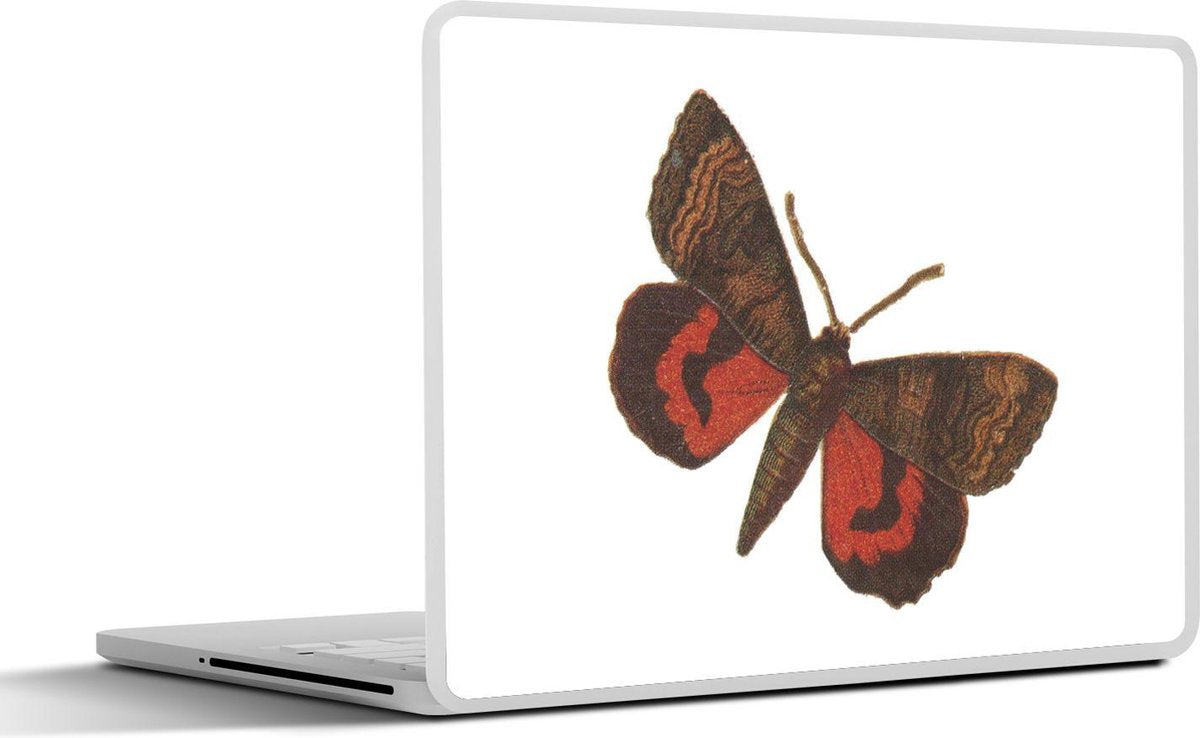 Laptop sticker - 10.1 inch - Illustratie van een bruin met rode vlinder