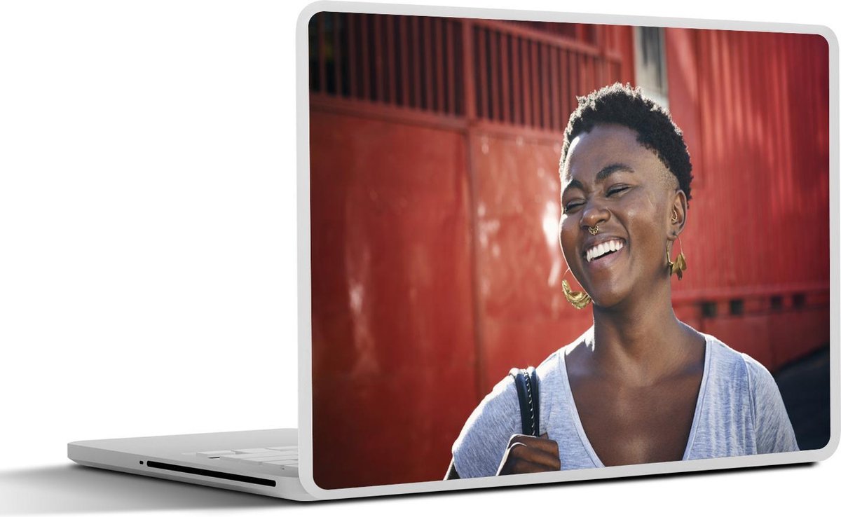 Laptop sticker - 10.1 inch -  lachende zwarte vrouw