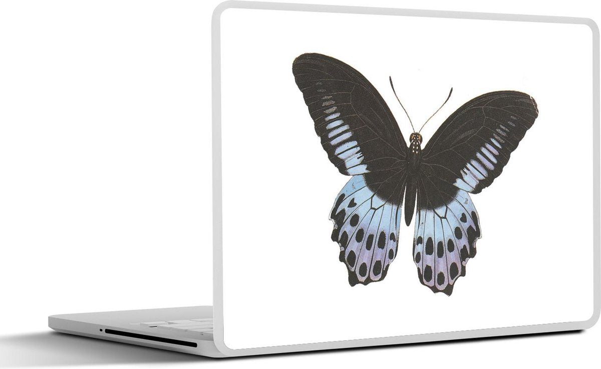 Laptop sticker - 10.1 inch - Illustratie van een zwart met blauwe vlinder