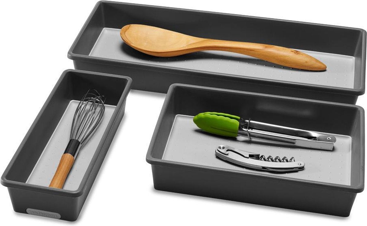 Madesmart 3 opberg bakjes set - Antraciet