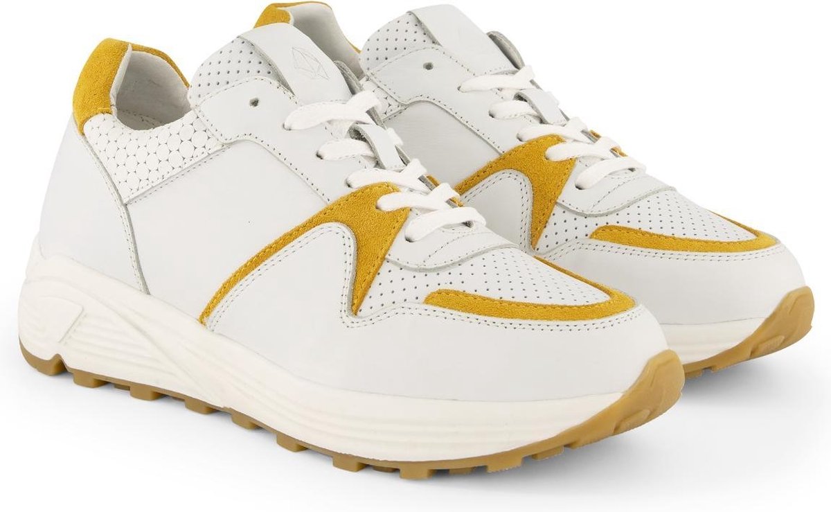 NoGRZ B.Latrobe - Leren dames sneakers - Wit Oker Geel - Maat 36