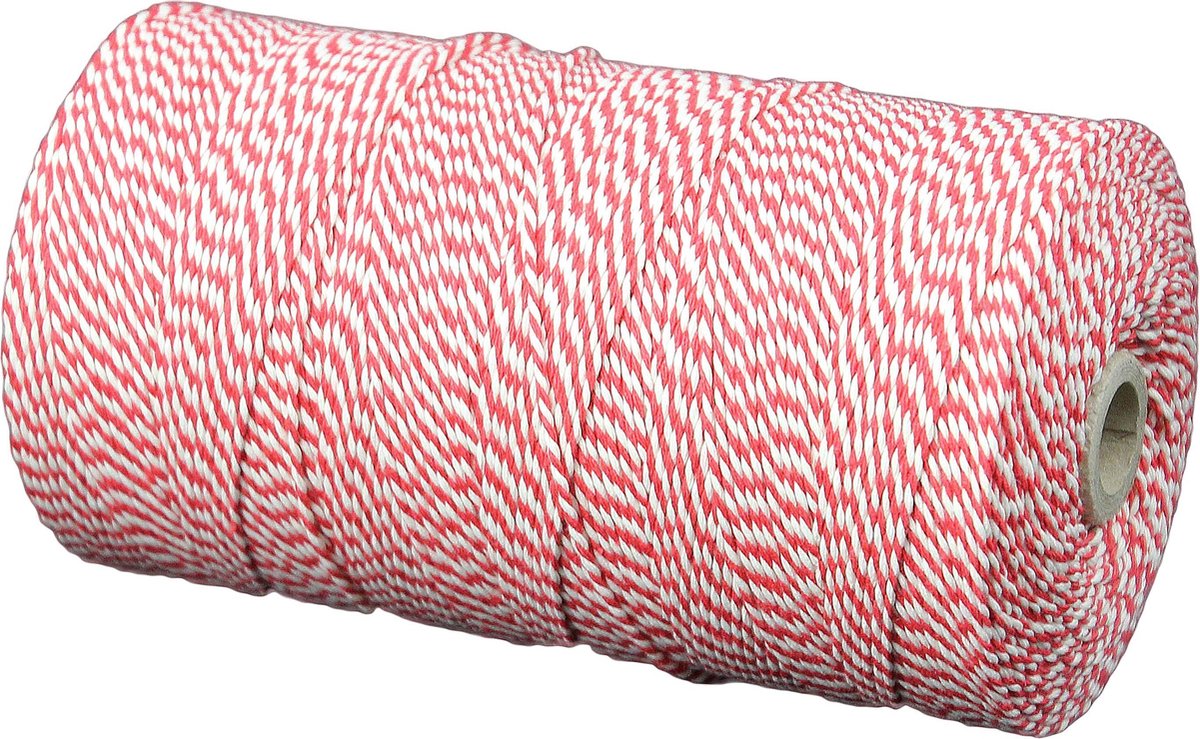 Katoenkoord - Rood Wit - Touw - spoel 100gr - 130 mtr - dikte 1
