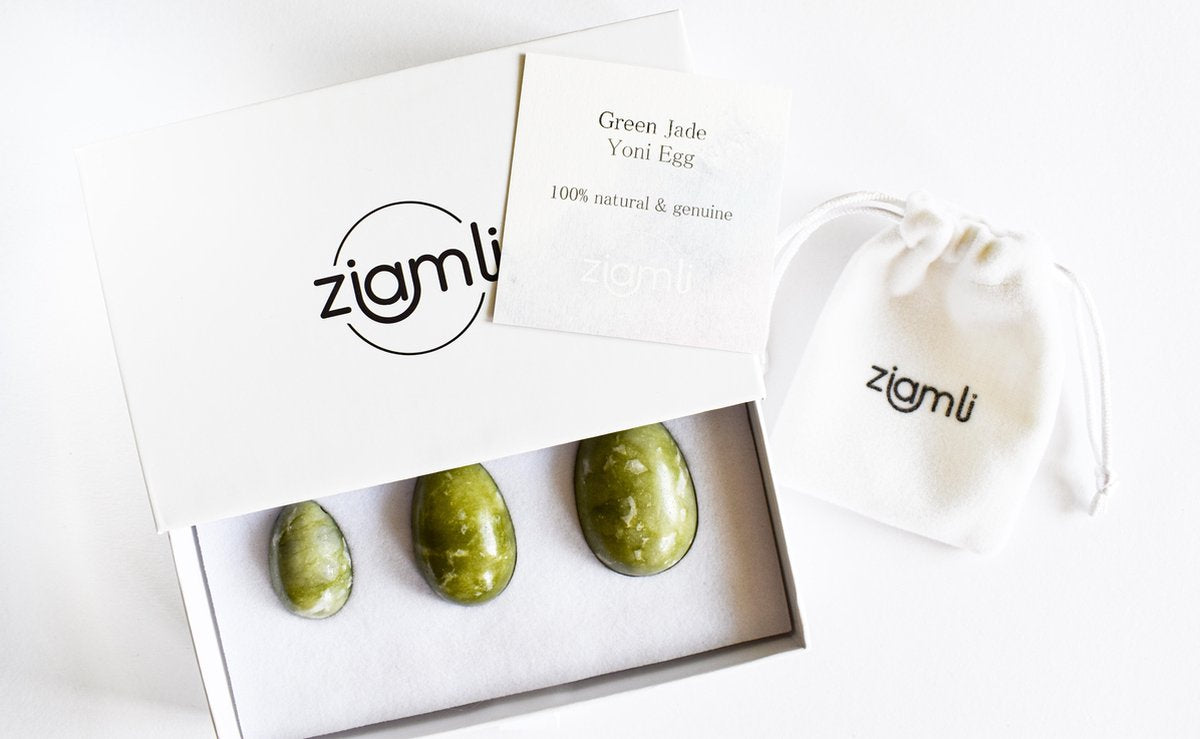 Ziamli Yoni eggs (Yoni eieren) - Set van 3 - Yoni egg (Yoni ei) - 100% Groene Jade - Drilled - Gecertificeerd
