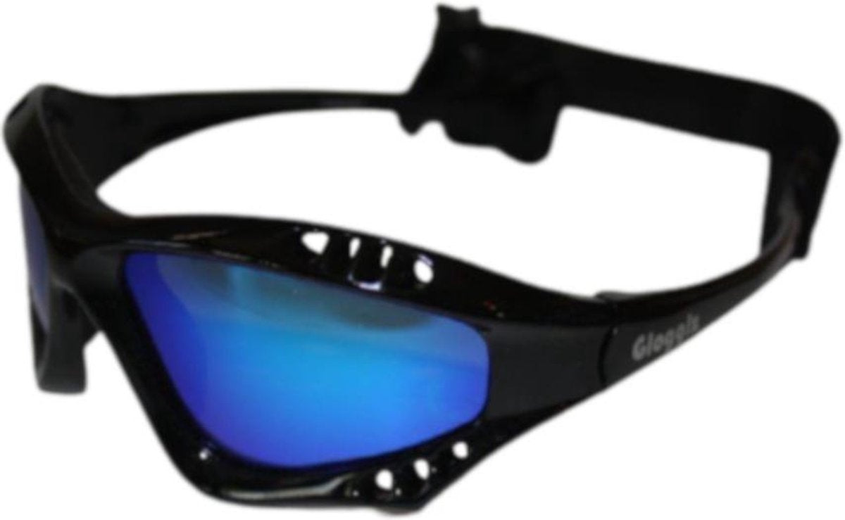 Glogglz® Finz Watersportzonnebril Polycarbonaat Zwart/blauw (verstelbaar)