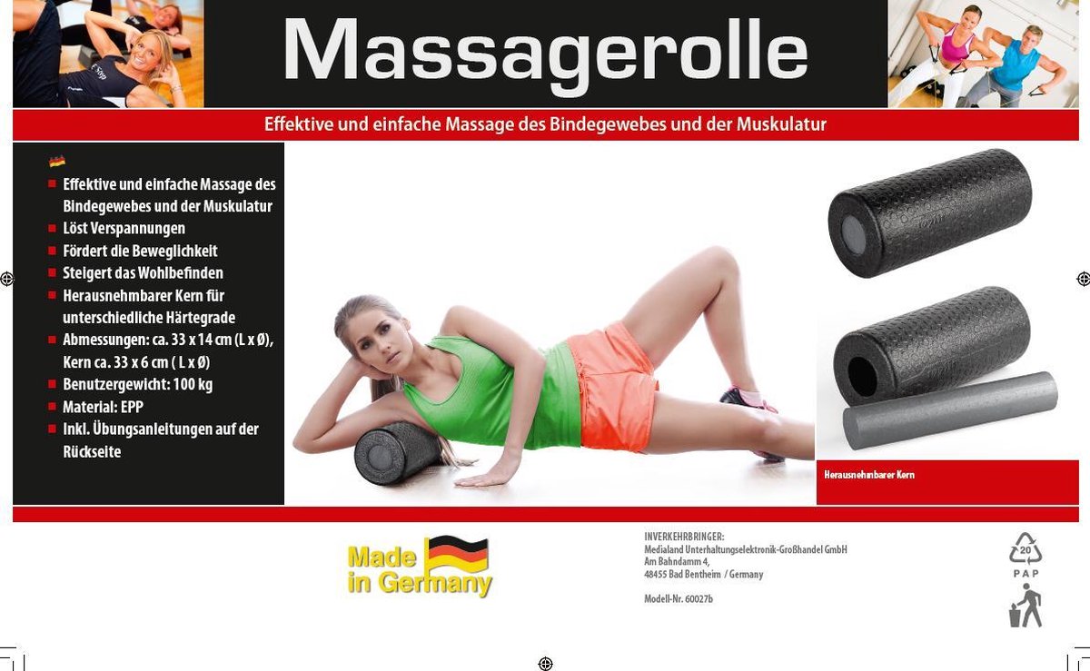 Massageroller 14cm x 33 uitneembare kern