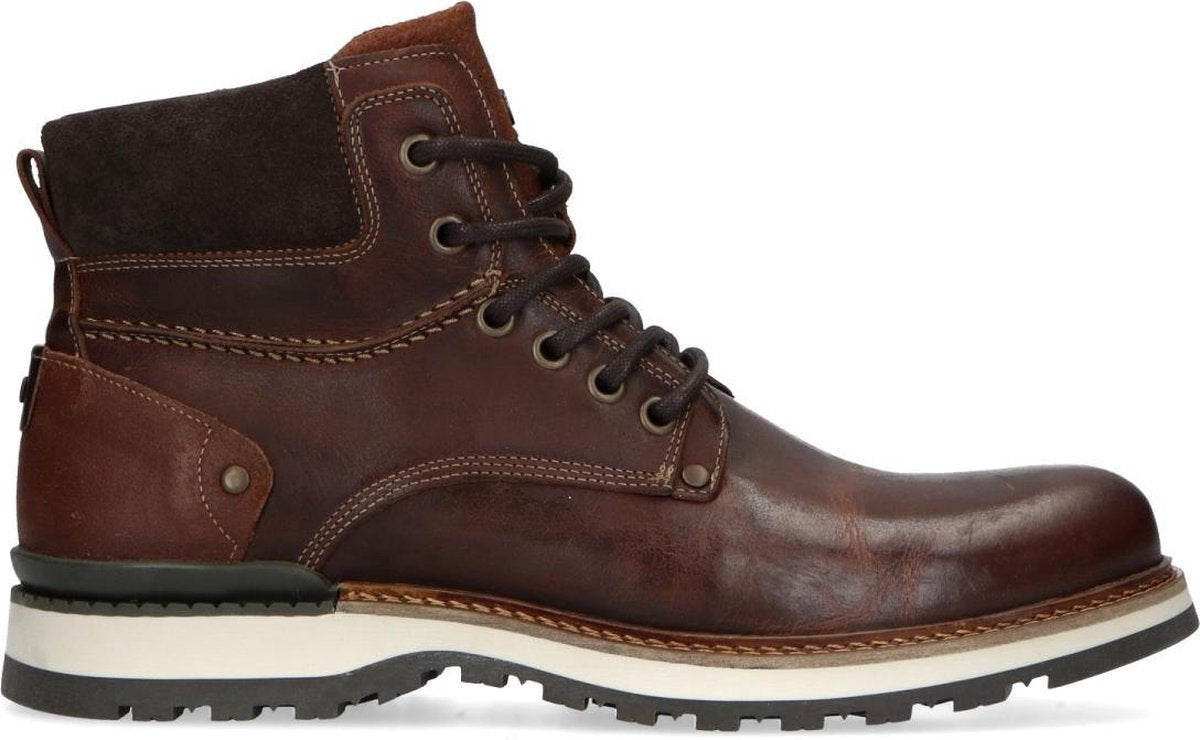 No Stress - Heren - Bruine leren veterboots - Maat 44