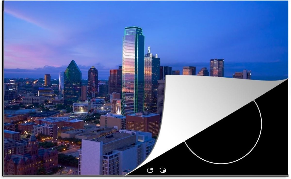 Luxe inductie beschermer Dallas - 78x52 cm - avondschemering van Dallas in Texas met paarse lucht  - inductiebeschermer