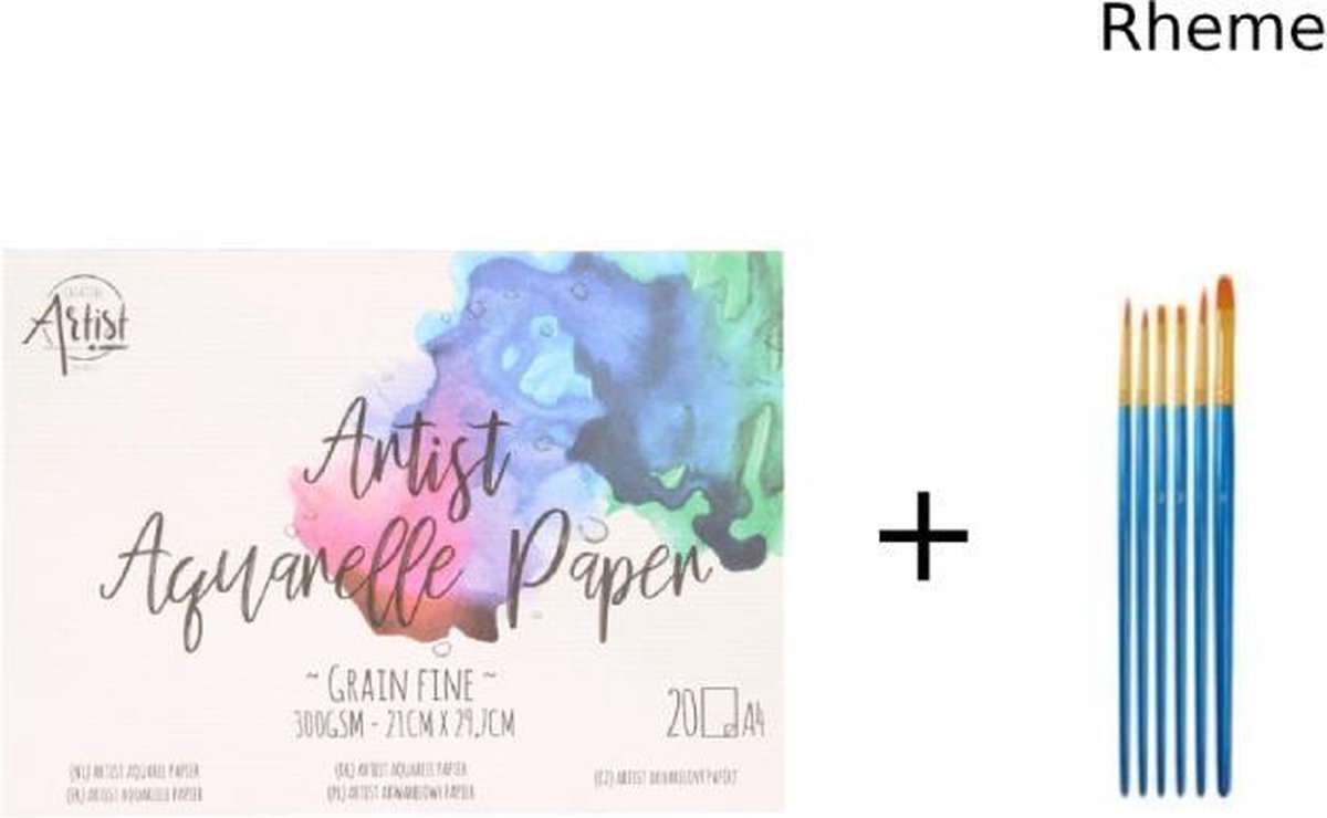 Aquarelpapier - A4 - 20 Vellen + Penselen - 6 stuks - Rheme