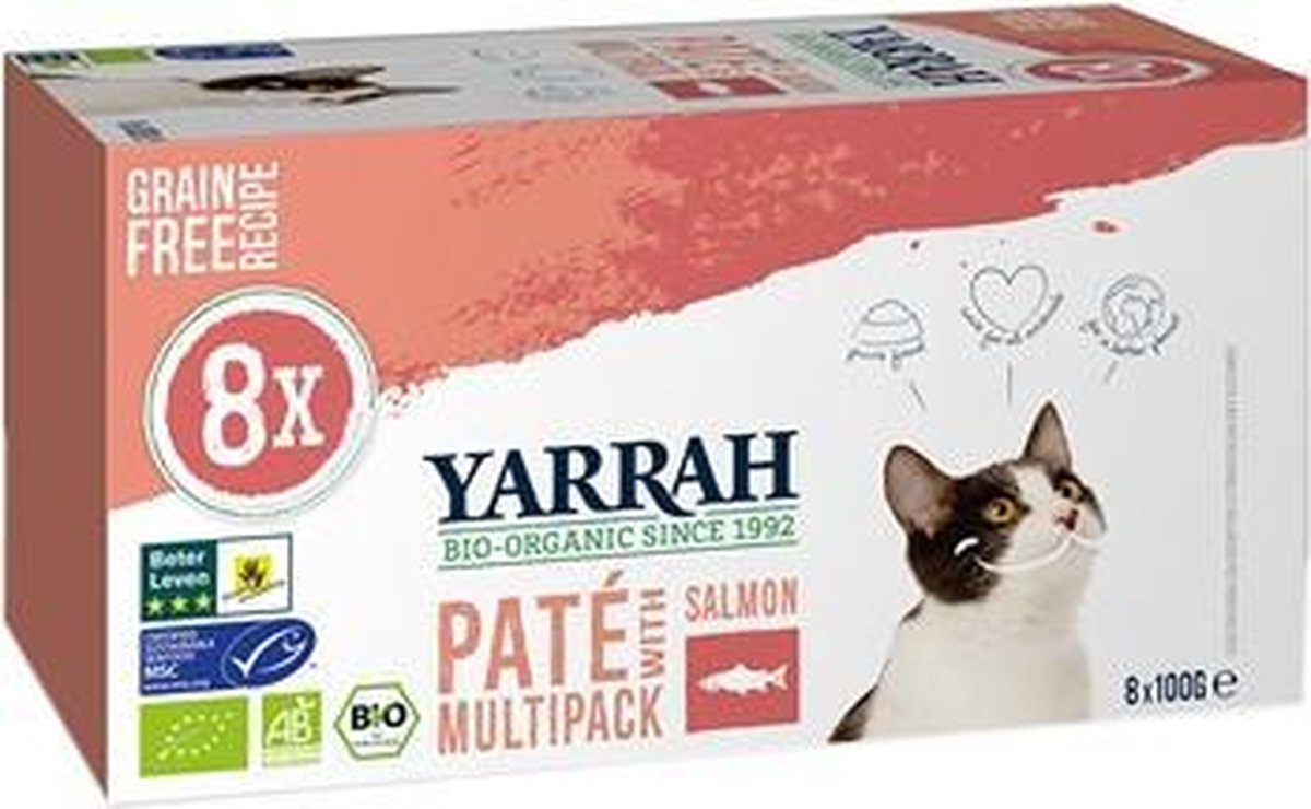 Yarrah cat alu pate multipack salmon - 8x100 gr - 1 stuks