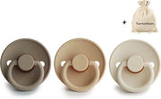 FRIGG | Fopspeen set 3 stuks | T1 | 0-6 maanden | Classic | Silicone | Portobello + Croissant + Cream | Met YOURMUSTHAVES speenzakje
