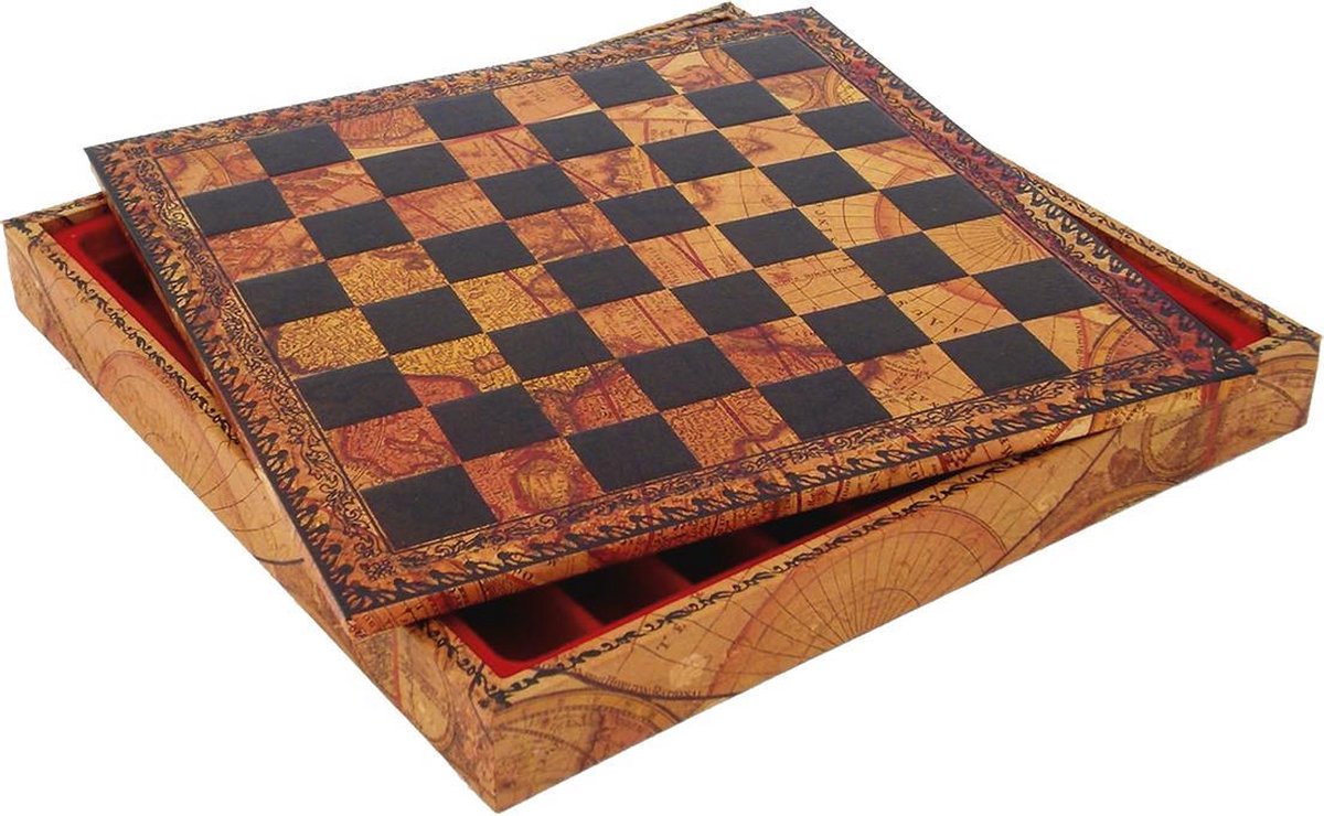 Schaakbordbox - Wereldkaart - 28x28 cm