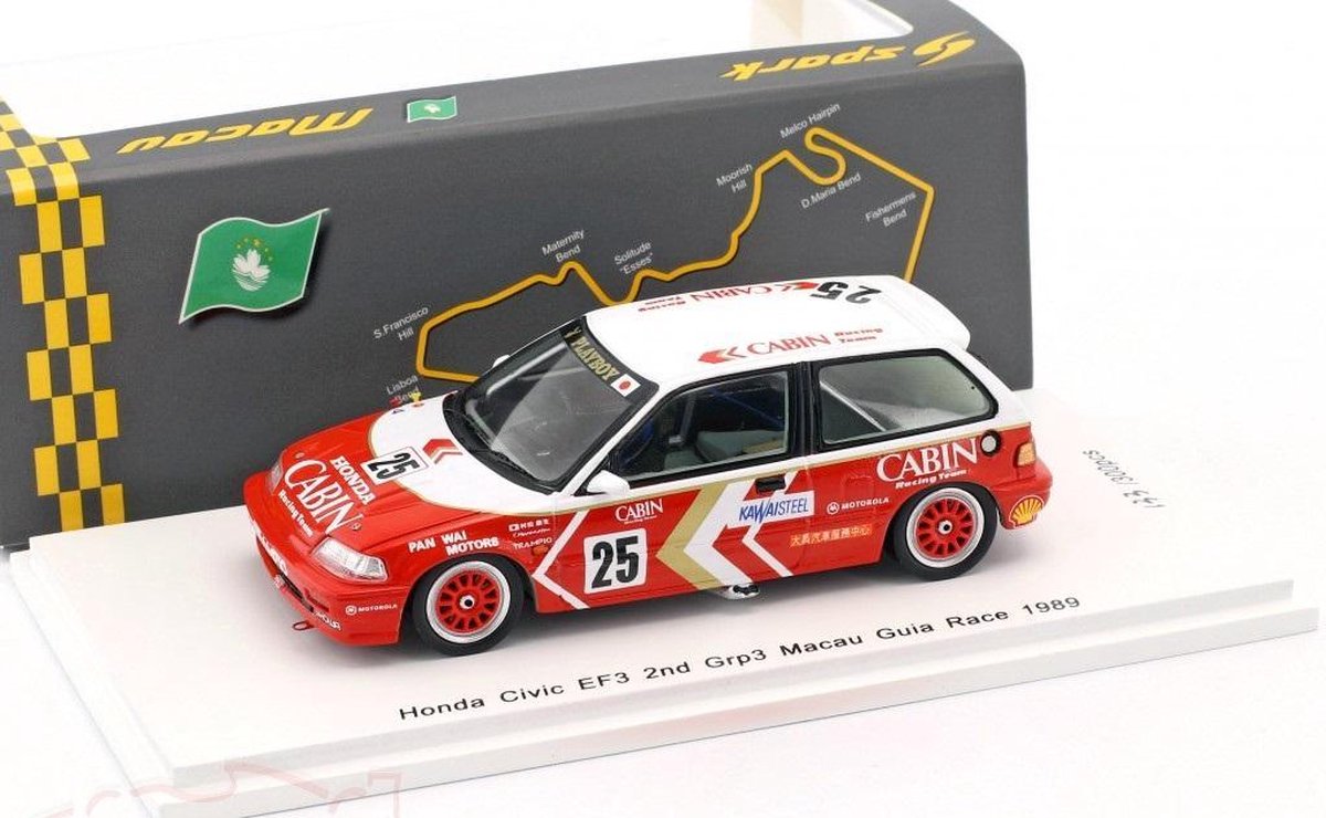 Honda Civic EF3 #25 2nd Grp3 Macau Guia Race 1989 Yasuo Muramatsu 1-43 Spark