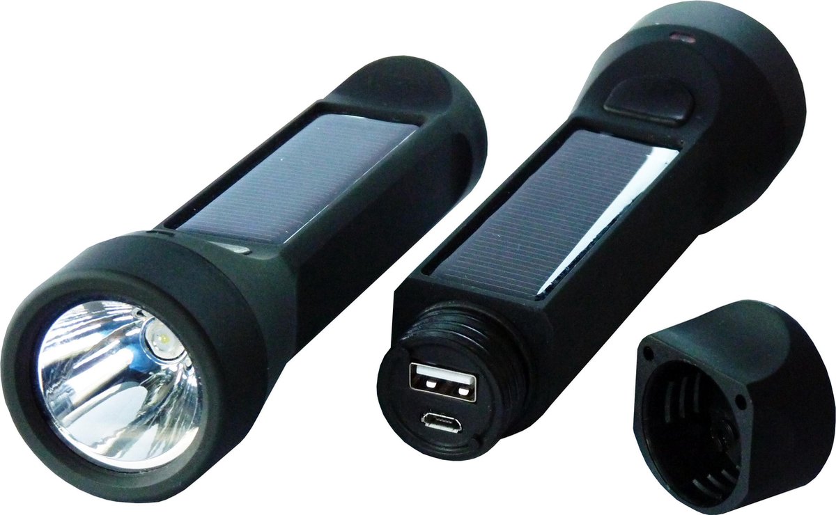 POWERplus Salamander Krachtige Solar 3W LED zaklamp en Powerbank in één | 2.400 mAh batterij - oplaadvia via zonne-energie en USB | Waterdichte constructie | Ideaal voor camping / boot / hiking etc.