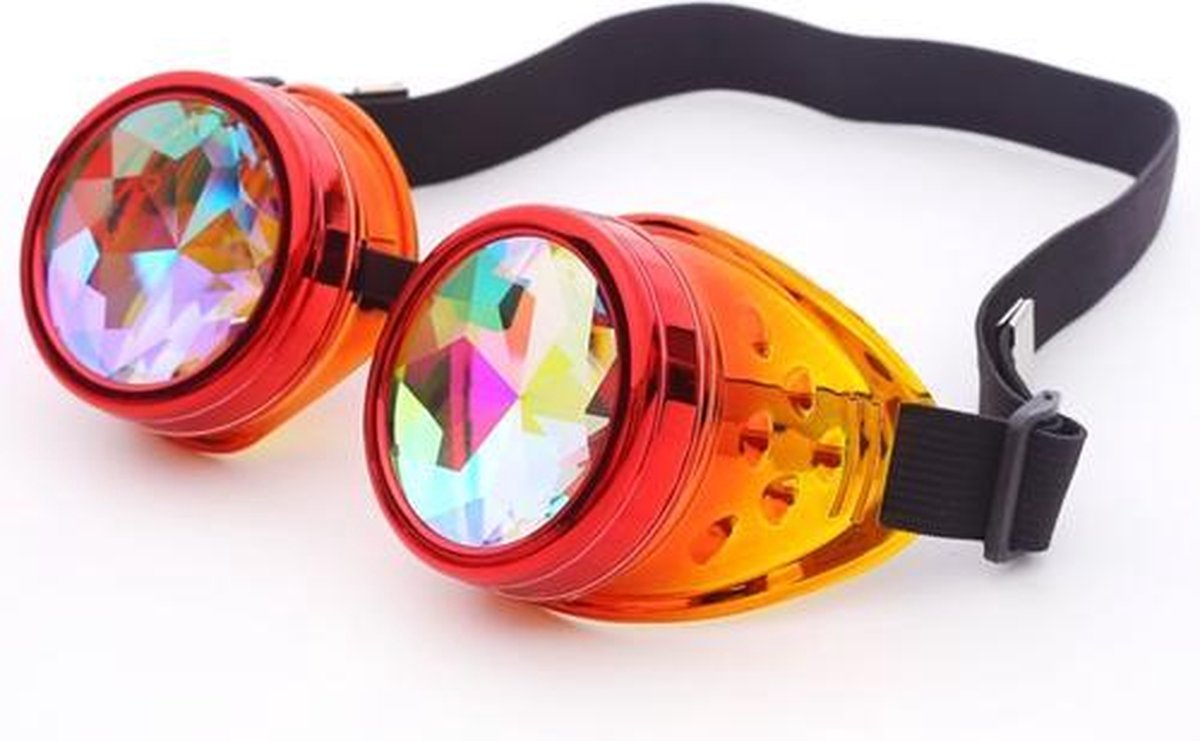 Caleidoscoop bril goggles Steampunk - rood geel - vuur fire festival