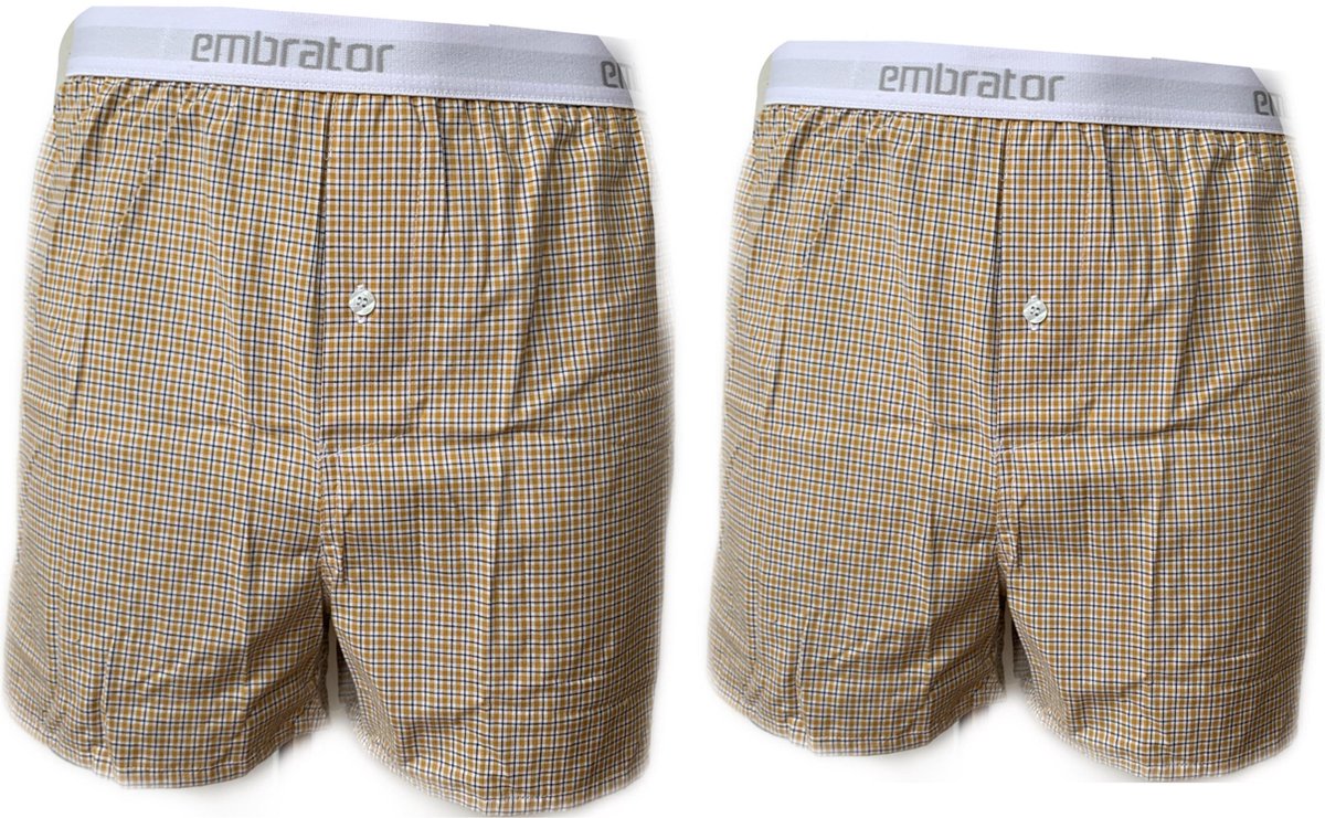 Embrator 2-stuks mannen Boxershort geruit oker 3XL