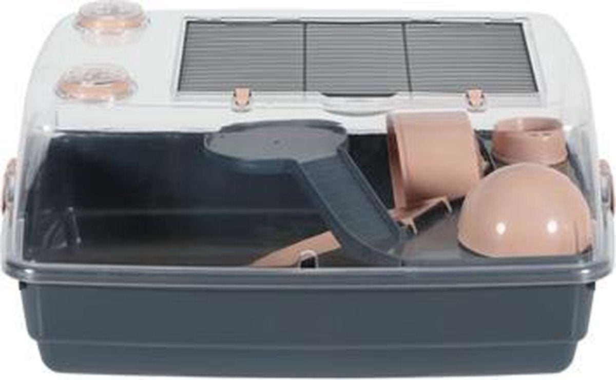 Zolux knaagdierkooi indoor2 vision hamster grijs / roze 55x28x38 cm