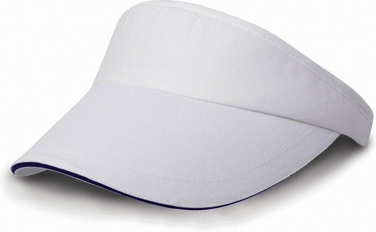 Zonneklep petje wit/navy blauw voor volwassenen - Katoenen witte/donkerblauwe zonnekleppen met klittenbandsluiting - Dames/heren