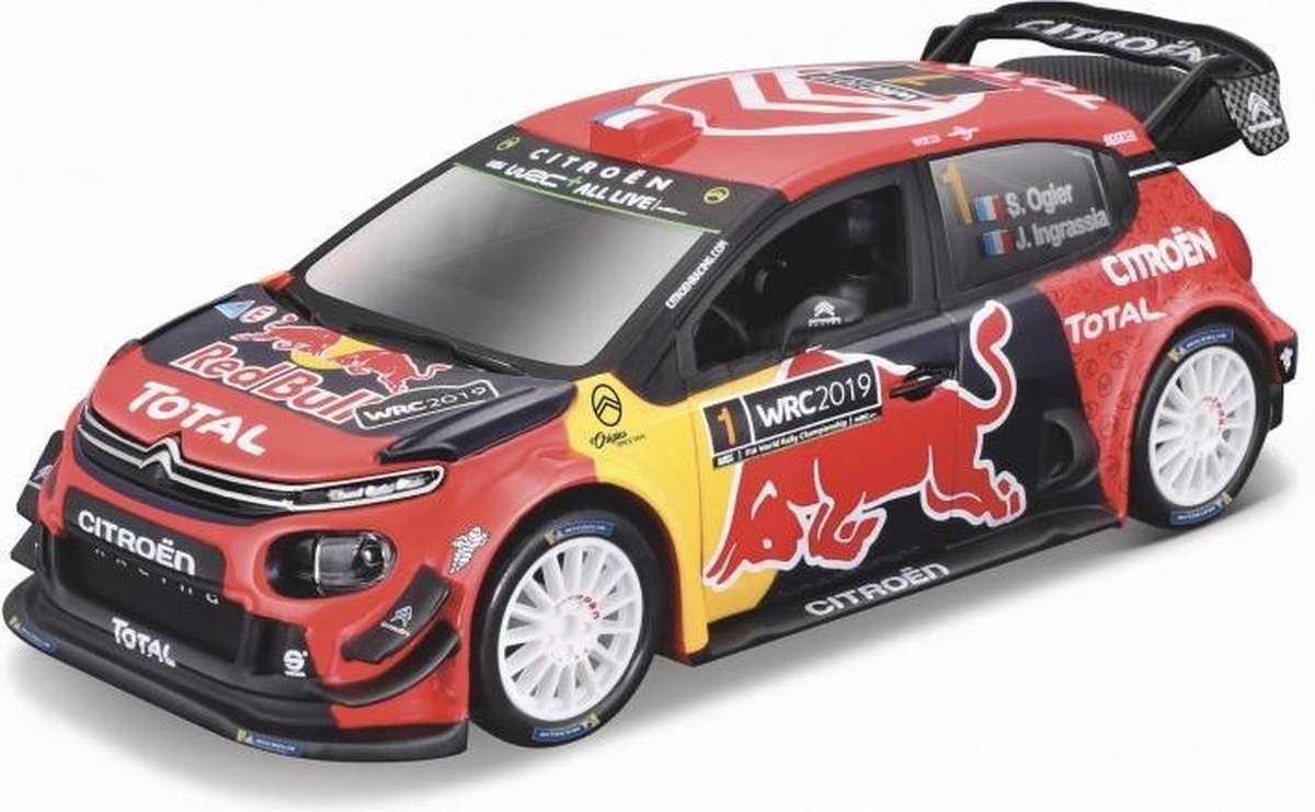 Bburago Citroen C3 WRC #1 SEBASTIAN OGIER RALLY MONTE CARLO 2019 rood/blauw/geel modelauto schaalmodel 1:32