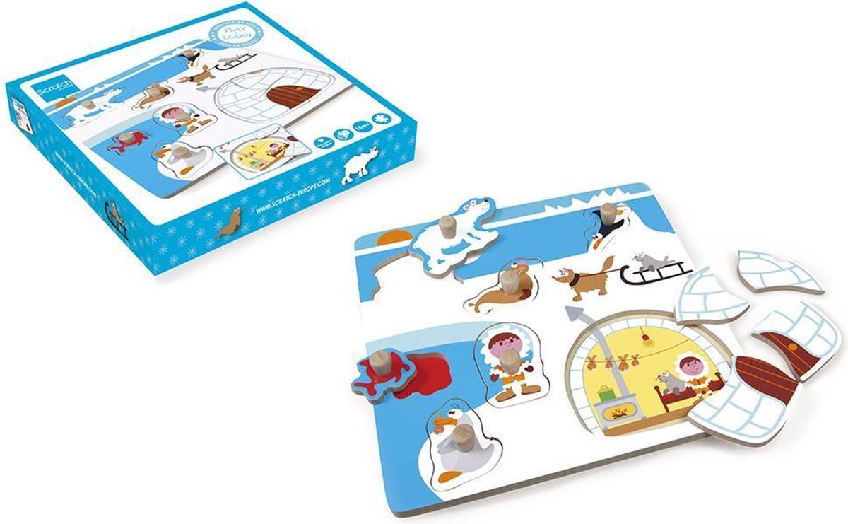 Scratch Puzzel: Puzzelmix Eskimo Met 6 Knoppuzzels En Een 4-Delige Puzzel In 2 Lagen