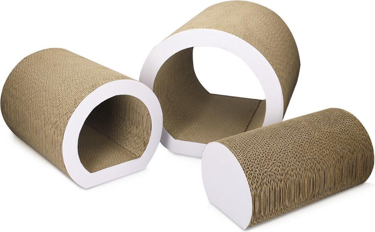Krabset voor kattentunnels (3-delig) - Krabbuizen van golfkartonpapier en speelgoedrol voor katten - Krabben