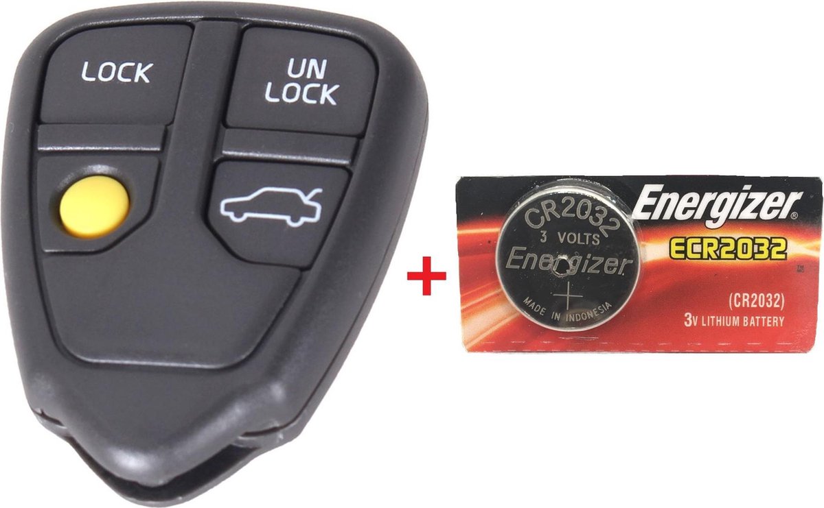 Autosleutelbehuizing 4 knoppen + Battterij Energizer ECR2032 geschikt voor Volvo sleutel S40 / S60 / S70 / S80 / S90 / V40 / V70 / V90 / XC70 / XC90 / volvo sleutel behuizing.