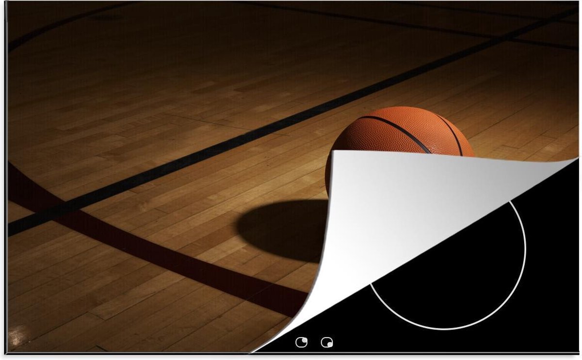 Luxe inductie beschermer Basketbal - 78x52 cm - basketbal in spotlight op basketbalveld  - inductiebeschermer