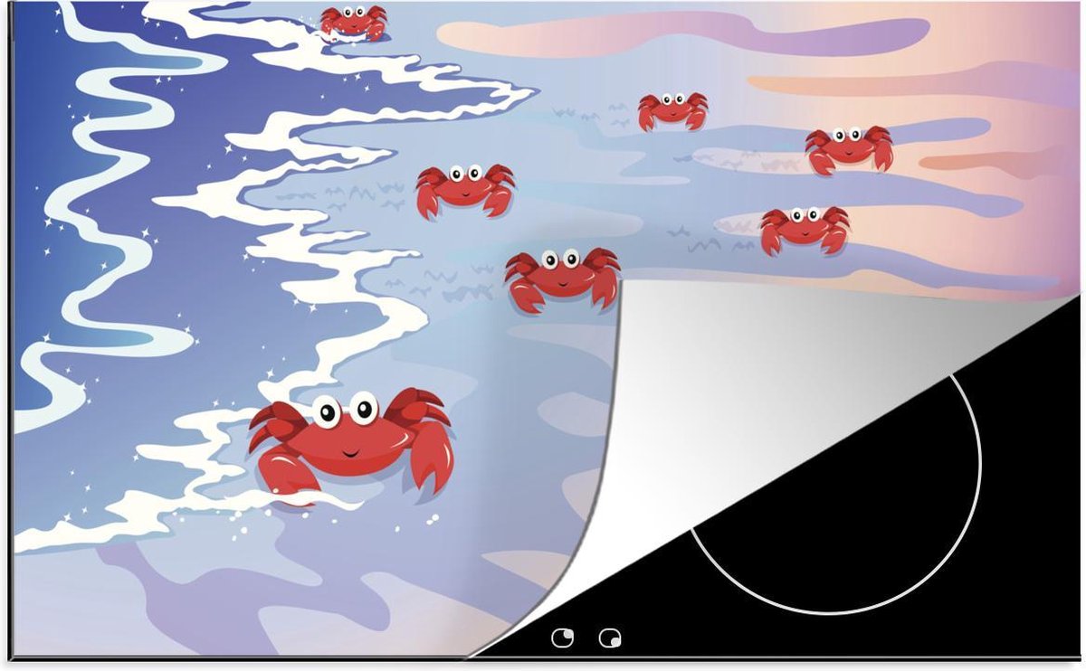 Luxe inductie beschermer Rode krab illustratie - 85x52 cm - Illustratie van rode krabben op strand  - inductiebeschermer