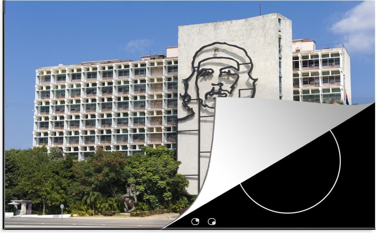 Luxe inductie beschermer Che Guevara - 80x52 cm -  Che Guavara kijkt uit over Revolutieplein  - inductiebeschermer