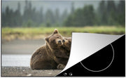Luxe inductie beschermer Grizzly beer - 80x52 cm - Spelende grizzly beren  - inductiebeschermer