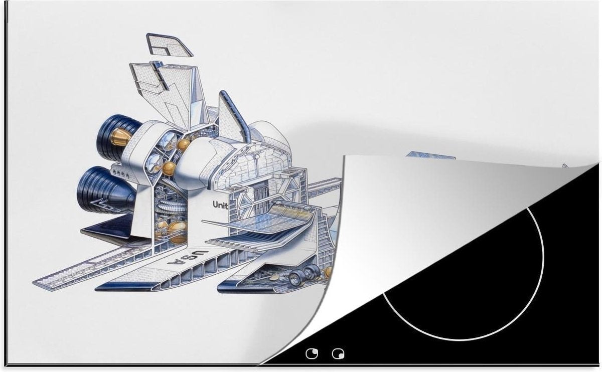 Luxe inductie beschermer Space shuttle illustratie - 78x52 cm - illustratie van dwarsdoorsnede van NASA Space Shuttle  - inductiebeschermer