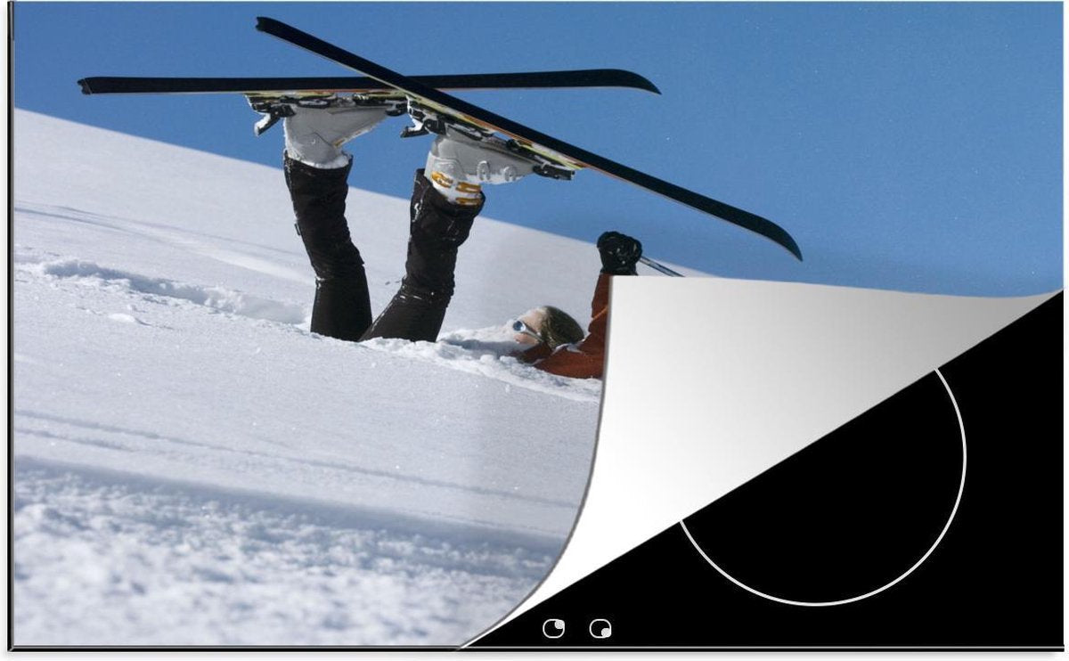 Luxe inductie beschermer Skiën - 78x52 cm - skiër is bedolven onder sneeuw  - inductiebeschermer