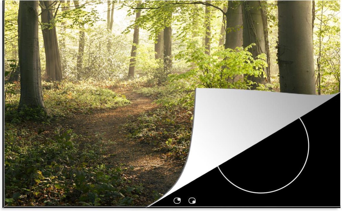 Luxe inductie beschermer Bos - 78x52 cm - bospad verlicht door zon  - inductiebeschermer