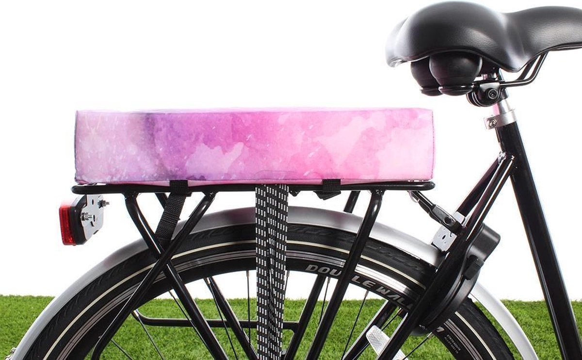 Hooodie Big Cushie Watercolors - zacht en vrolijk fietskussen voor op bagagedrager