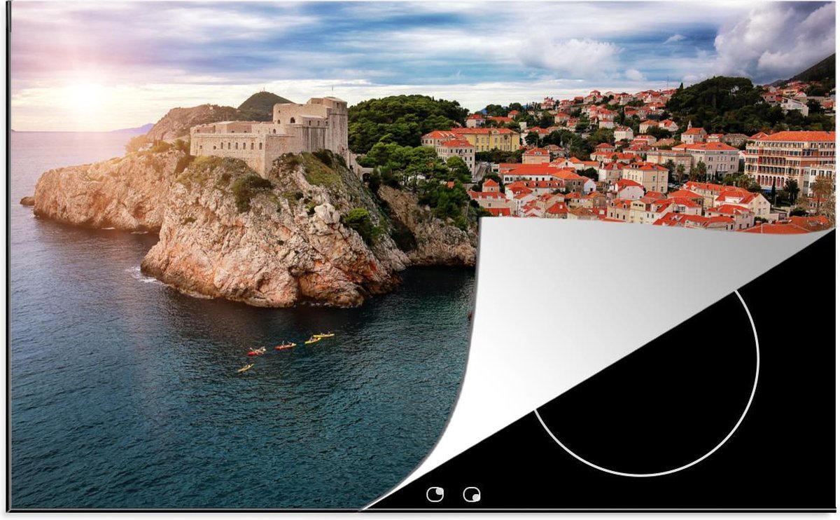 Luxe inductie beschermer Stadsmuren van Dubrovnik - 90x52 cm - Luchtfoto op stadsmuren Dubrovnik  - inductiebeschermer