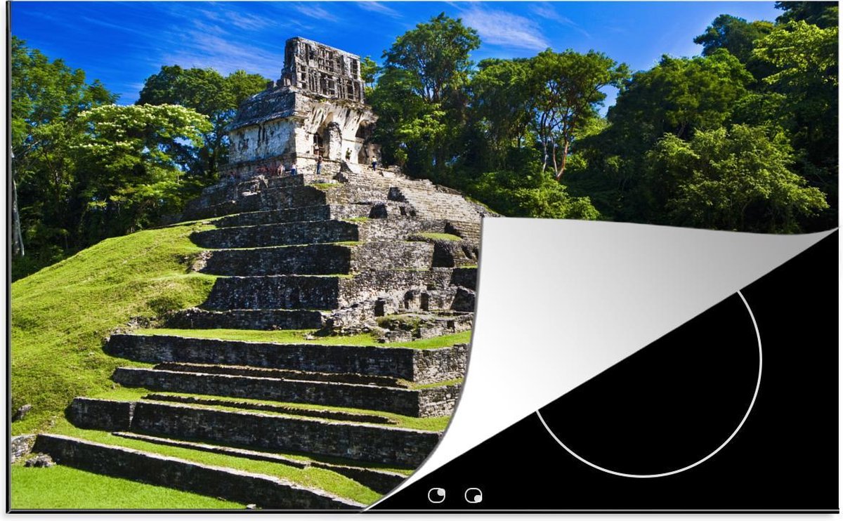 Luxe inductie beschermer Palenque - 80x52 cm - Palenque oude ruïnes van tempel La Cruz in Mexico  - inductiebeschermer