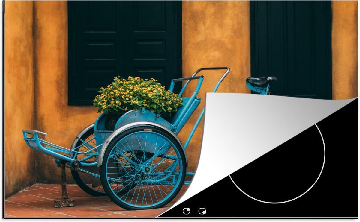 Luxe inductie beschermer Vietnam - 80x52 cm - Fiets met bloemen  - inductiebeschermer
