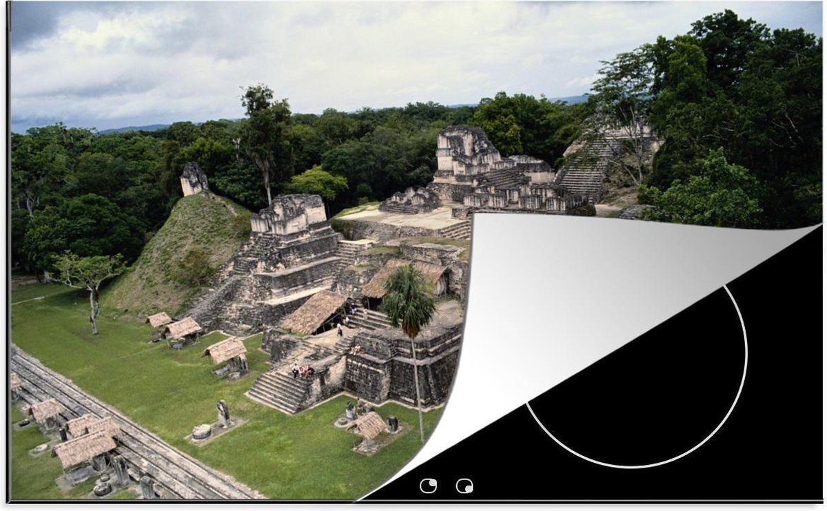 Luxe inductie beschermer Tikal - 80x52 cm - Bovenaanzicht van stad Tikal in Guatemala  - inductiebeschermer