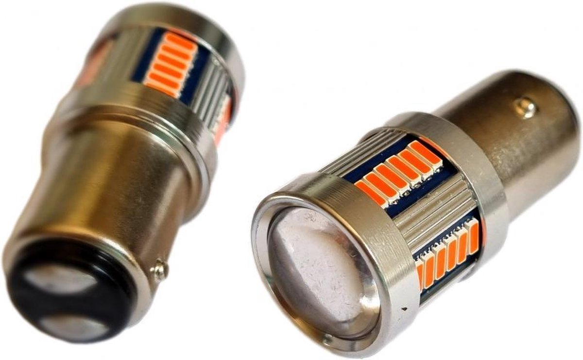 BAY15D - 1157 - autolamp set | 2x 36-SMD LED rood met lens | 12V - 24V - 3W